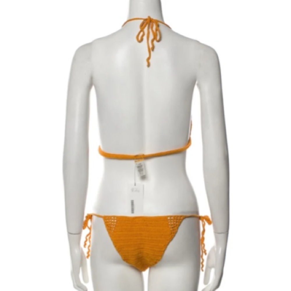 Cult Gaia Alivia Halter Orange Marigold Floral Crochet Bikini Swimsuit NWOT Sz L - Picture 5 of 12